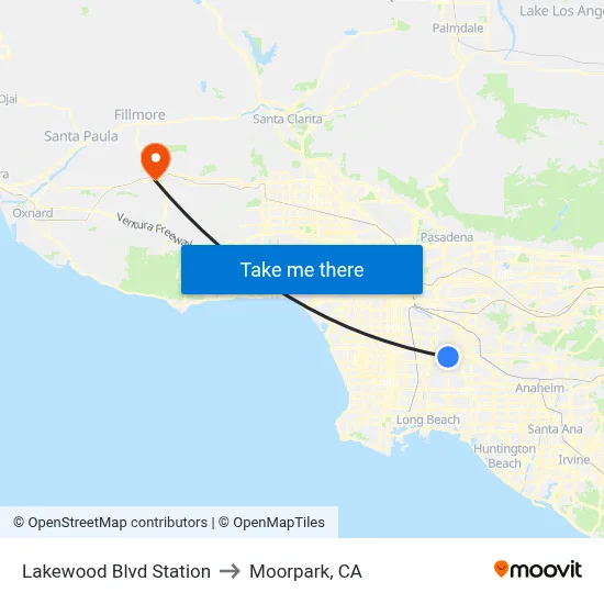 Lakewood Blvd Station to Moorpark, CA map
