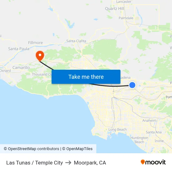 Las Tunas / Temple City to Moorpark, CA map
