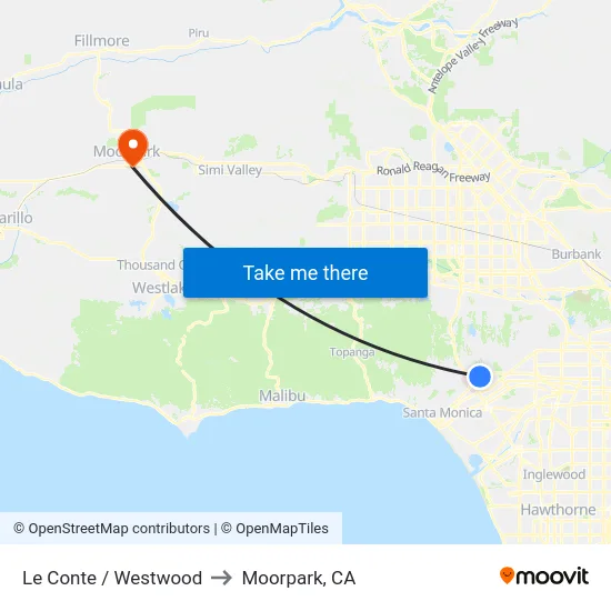 Le Conte / Westwood to Moorpark, CA map