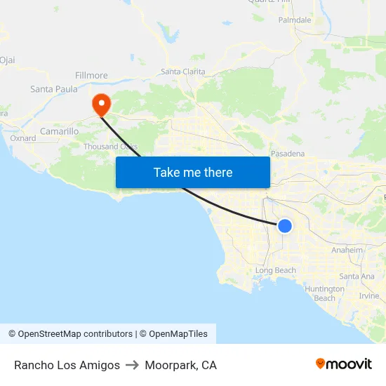 Rancho Los Amigos to Moorpark, CA map