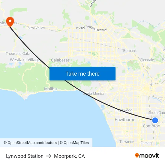 Lynwood Station to Moorpark, CA map