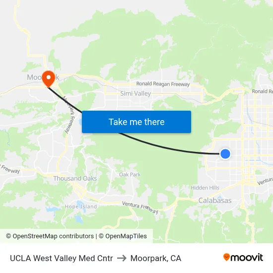 UCLA West Valley Med Cntr to Moorpark, CA map