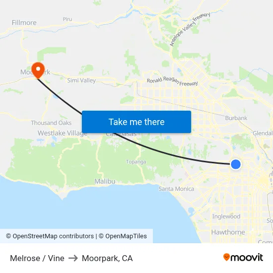 Melrose / Vine to Moorpark, CA map
