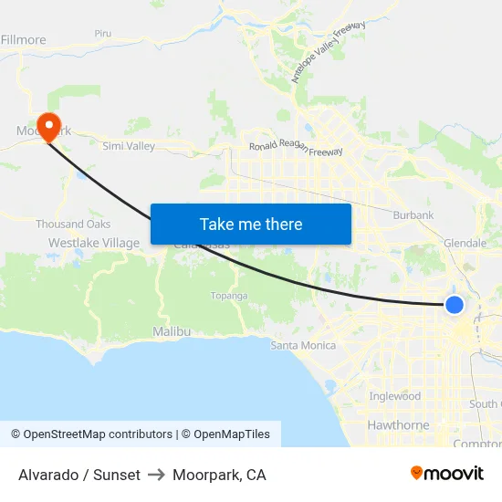 Alvarado / Sunset to Moorpark, CA map