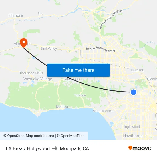 LA Brea / Hollywood to Moorpark, CA map