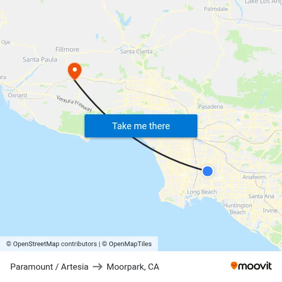 Paramount / Artesia to Moorpark, CA map