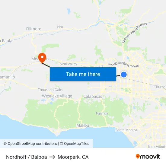 Nordhoff / Balboa to Moorpark, CA map