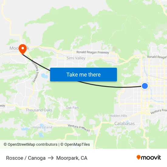 Roscoe / Canoga to Moorpark, CA map