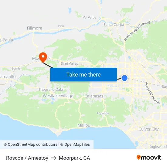Roscoe / Amestoy to Moorpark, CA map