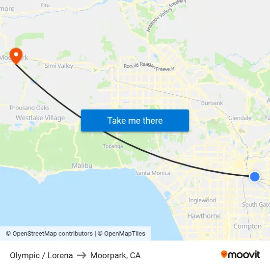 Olympic / Lorena to Moorpark, CA map
