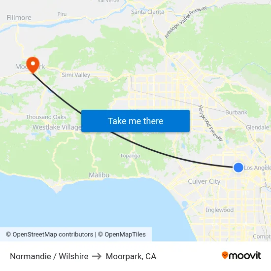 Normandie / Wilshire to Moorpark, CA map