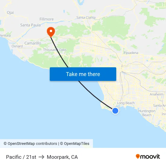 Pacific / 21st to Moorpark, CA map