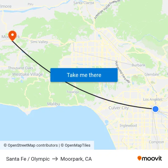 Santa Fe / Olympic to Moorpark, CA map
