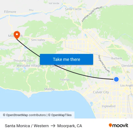 Santa Monica / Western to Moorpark, CA map