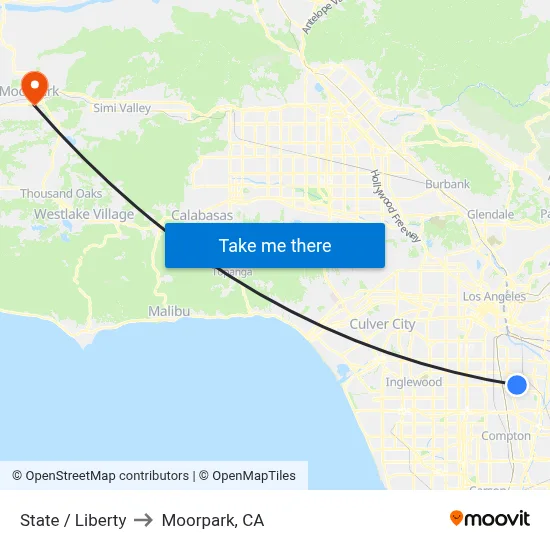State / Liberty to Moorpark, CA map