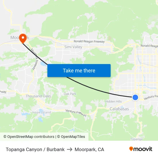 Topanga Canyon / Burbank to Moorpark, CA map