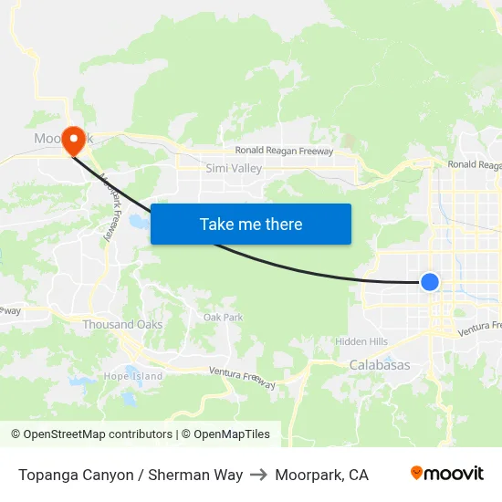 Topanga Canyon / Sherman Way to Moorpark, CA map