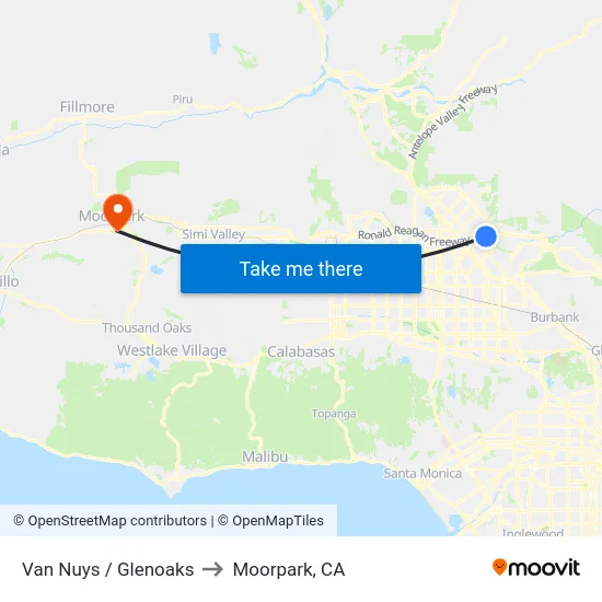 Van Nuys / Glenoaks to Moorpark, CA map