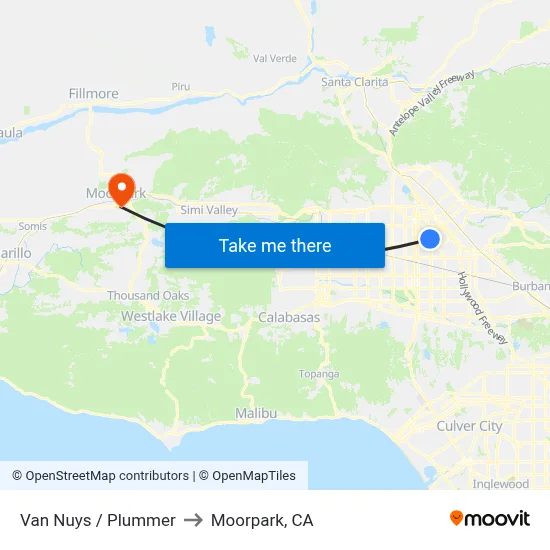 Van Nuys / Plummer to Moorpark, CA map