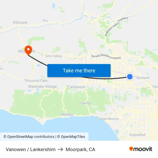 Vanowen / Lankershim to Moorpark, CA map