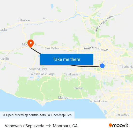 Vanowen / Sepulveda to Moorpark, CA map