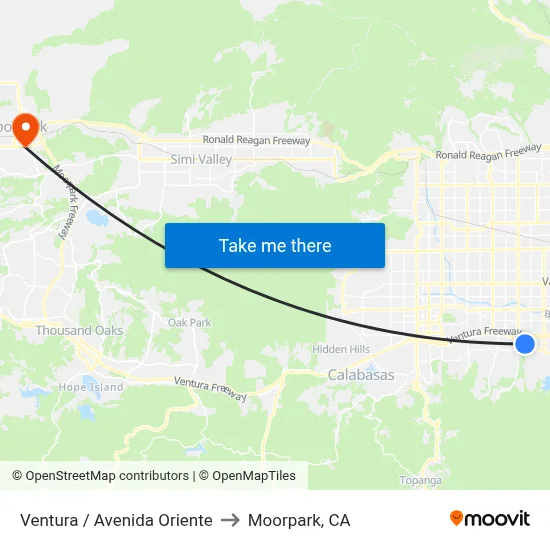 Ventura / Avenida Oriente to Moorpark, CA map