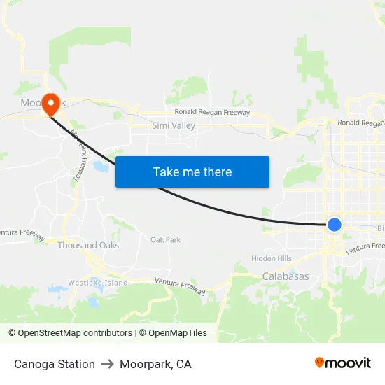 Canoga Station to Moorpark, CA map