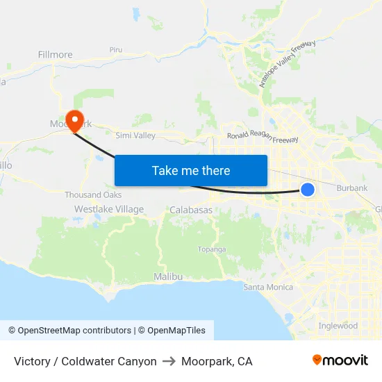 Victory / Coldwater Canyon to Moorpark, CA map