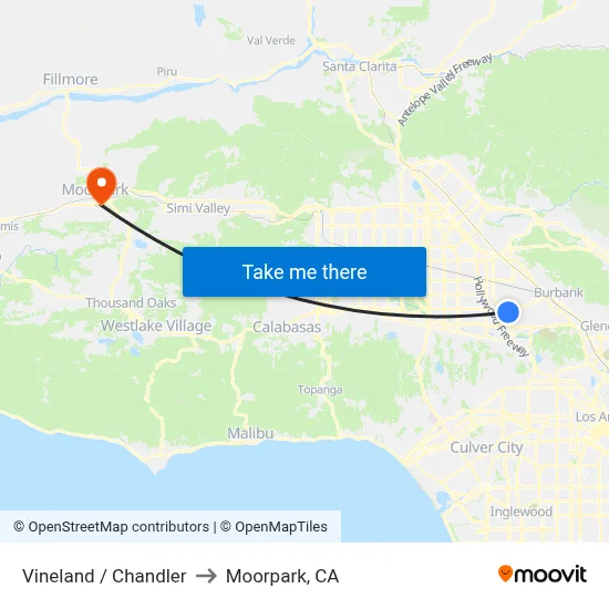Vineland / Chandler to Moorpark, CA map