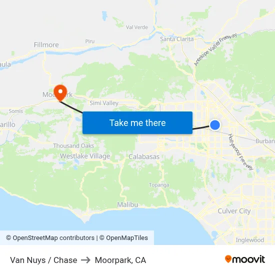 Van Nuys / Chase to Moorpark, CA map