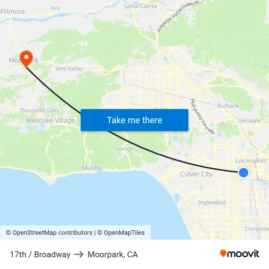17th / Broadway to Moorpark, CA map
