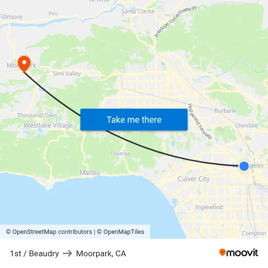 1st / Beaudry to Moorpark, CA map