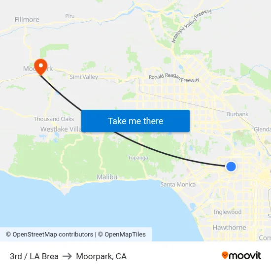 3rd / LA Brea to Moorpark, CA map