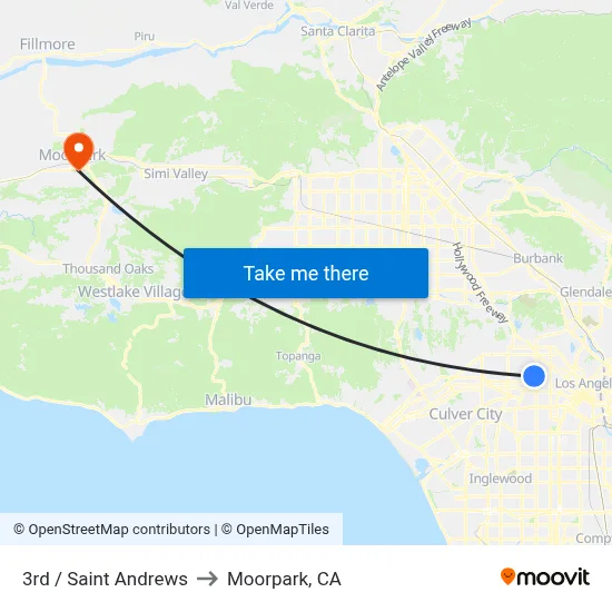 3rd / Saint Andrews to Moorpark, CA map