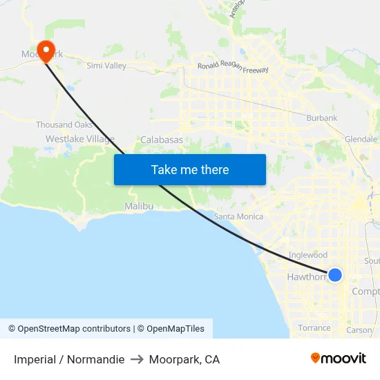 Imperial / Normandie to Moorpark, CA map