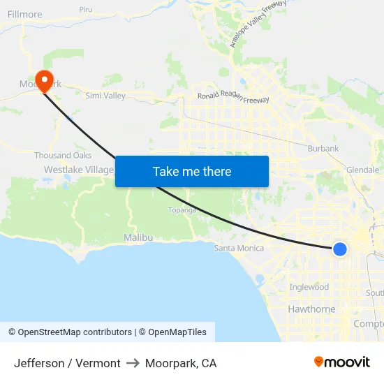 Jefferson / Vermont to Moorpark, CA map