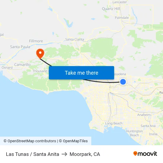 Las Tunas / Santa Anita to Moorpark, CA map