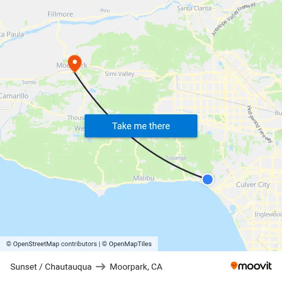 Sunset / Chautauqua to Moorpark, CA map