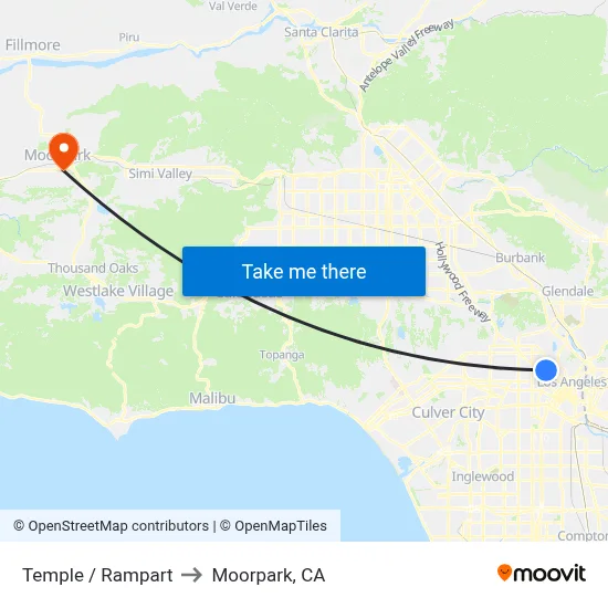 Temple / Rampart to Moorpark, CA map