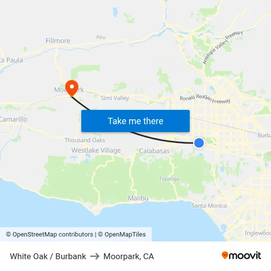 White Oak / Burbank to Moorpark, CA map