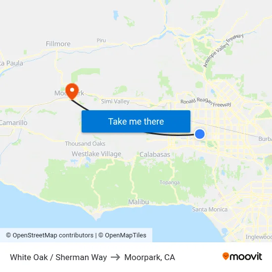 White Oak / Sherman Way to Moorpark, CA map