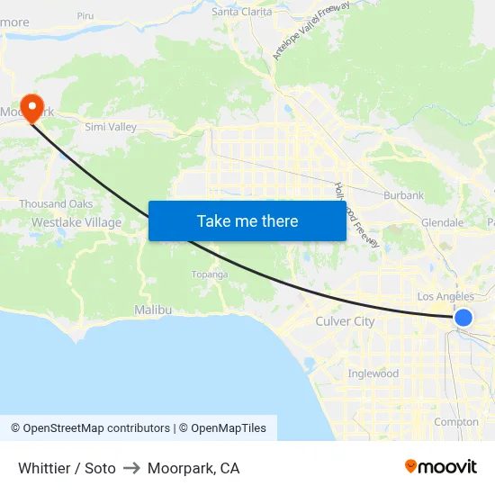 Whittier / Soto to Moorpark, CA map