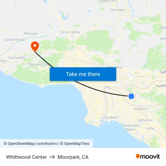 Whittwood Center to Moorpark, CA map