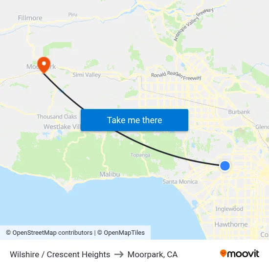 Wilshire / Crescent Heights to Moorpark, CA map