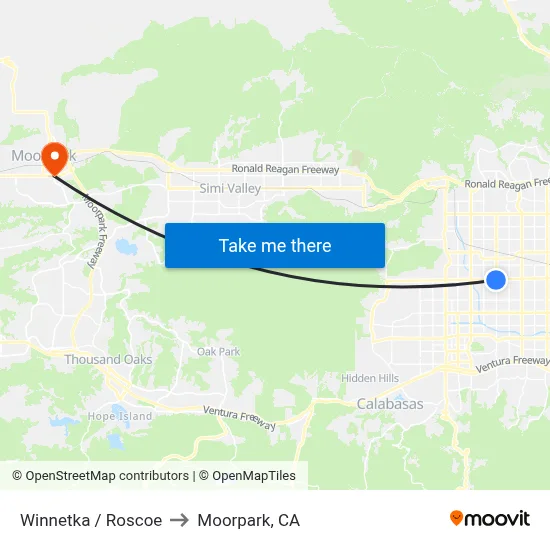 Winnetka / Roscoe to Moorpark, CA map