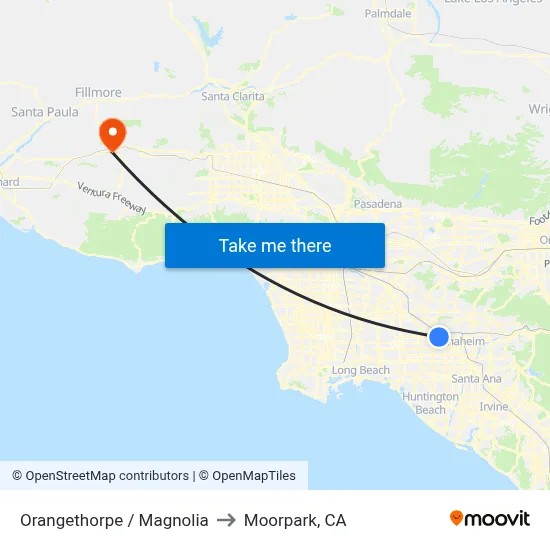 Orangethorpe / Magnolia to Moorpark, CA map