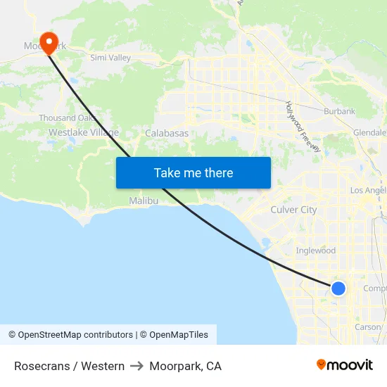 Rosecrans / Western to Moorpark, CA map