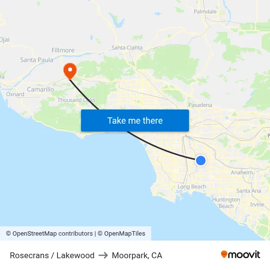 Rosecrans / Lakewood to Moorpark, CA map