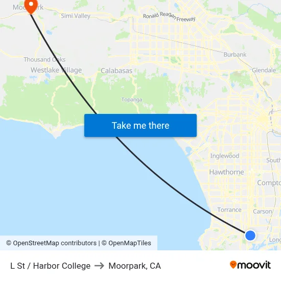 L St / Harbor College to Moorpark, CA map