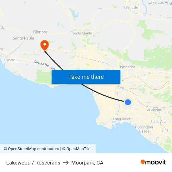 Lakewood / Rosecrans to Moorpark, CA map